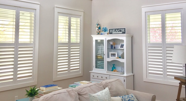 faux wood shutters in Dallas sunroom